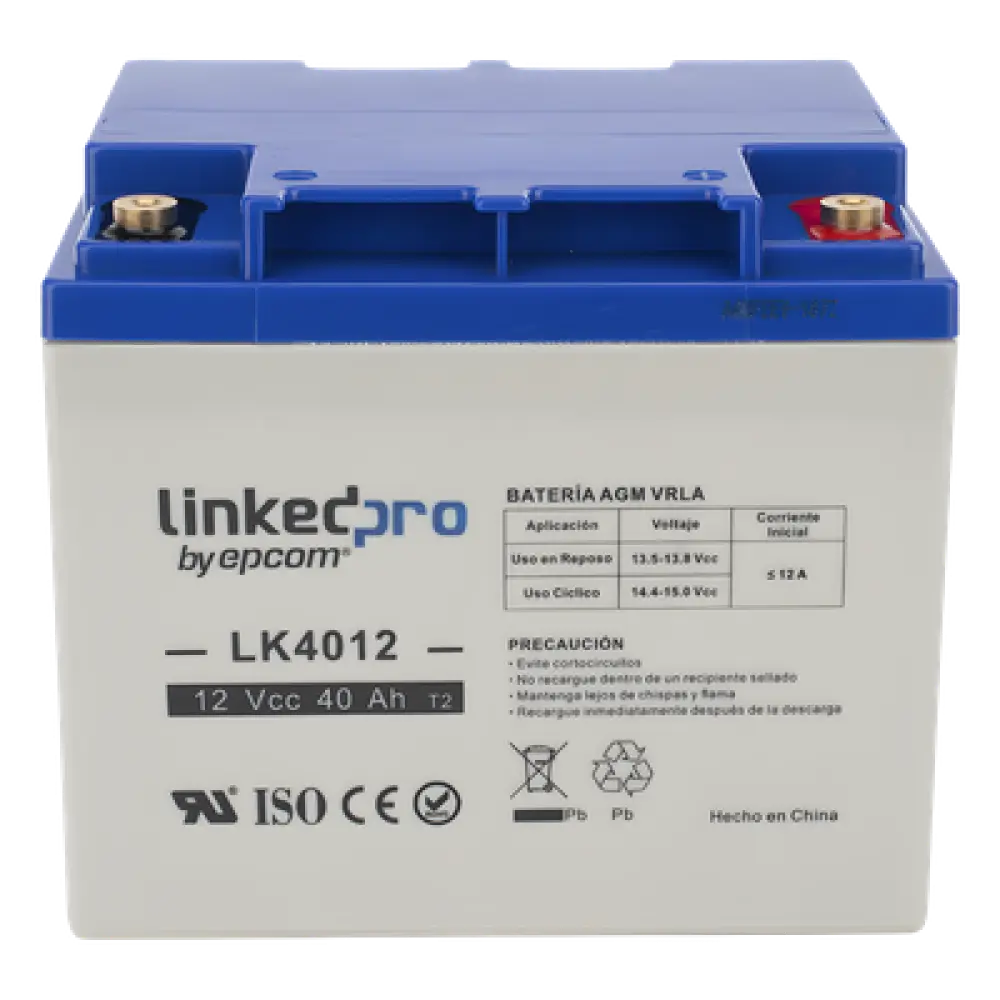 Batería de Respaldo AGM-VRLA / 12 V / 40 Ah / Terminales T2 / Vida Útil 5 Años / Certificación UL / Libre de Mantenimiento