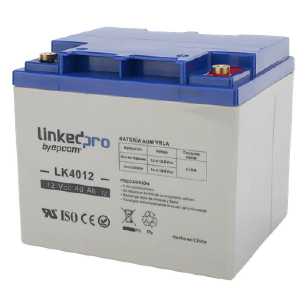 Batería de Respaldo AGM-VRLA / 12 V / 40 Ah / Terminales T2 / Vida Útil 5 Años / Certificación UL / Libre de Mantenimiento