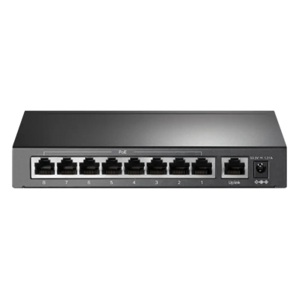 Switch PoE+ No Administrable / 9 Puertos 10/100 Mbps / 8 Puertos PoE 802.3af/at / 65W / Alcance 250 m (820 ft) / Sin Ventilador