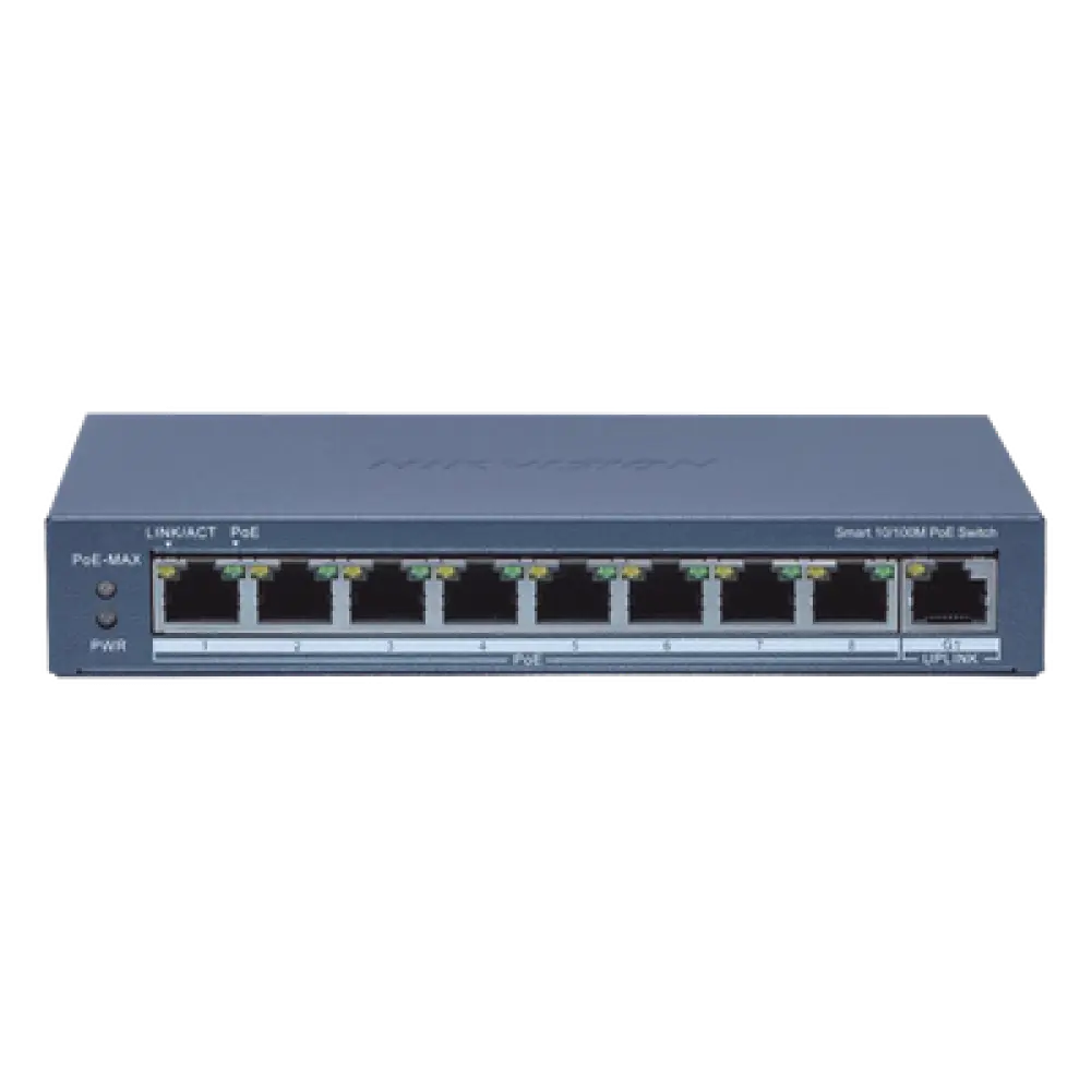 Switch Administrable PoE+ / 8 Puertos 10/100 Mbps / Uplink Gigabit / PoE Extendido 300 m (984.3 ft) / 110 W / Gestión Remota