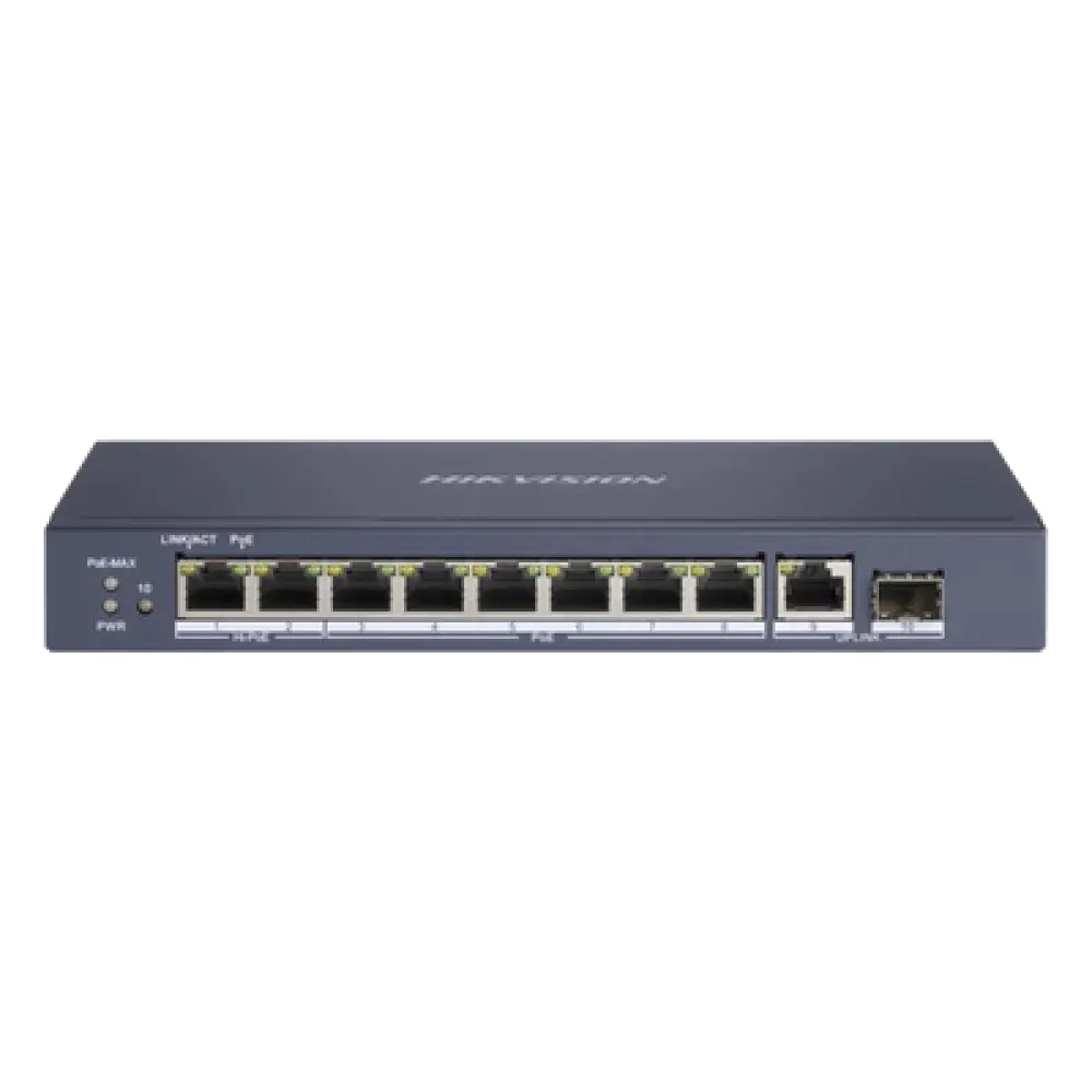 Switch PoE+ / 7 Puertos Gigabit 802.3af/at 30W / 2 Puertos Hi-PoE 90W / 1 Puerto Uplink Gigabit / 1 Puerto SFP / Modo Extendido 300 m (984 pies) / 110 W Total