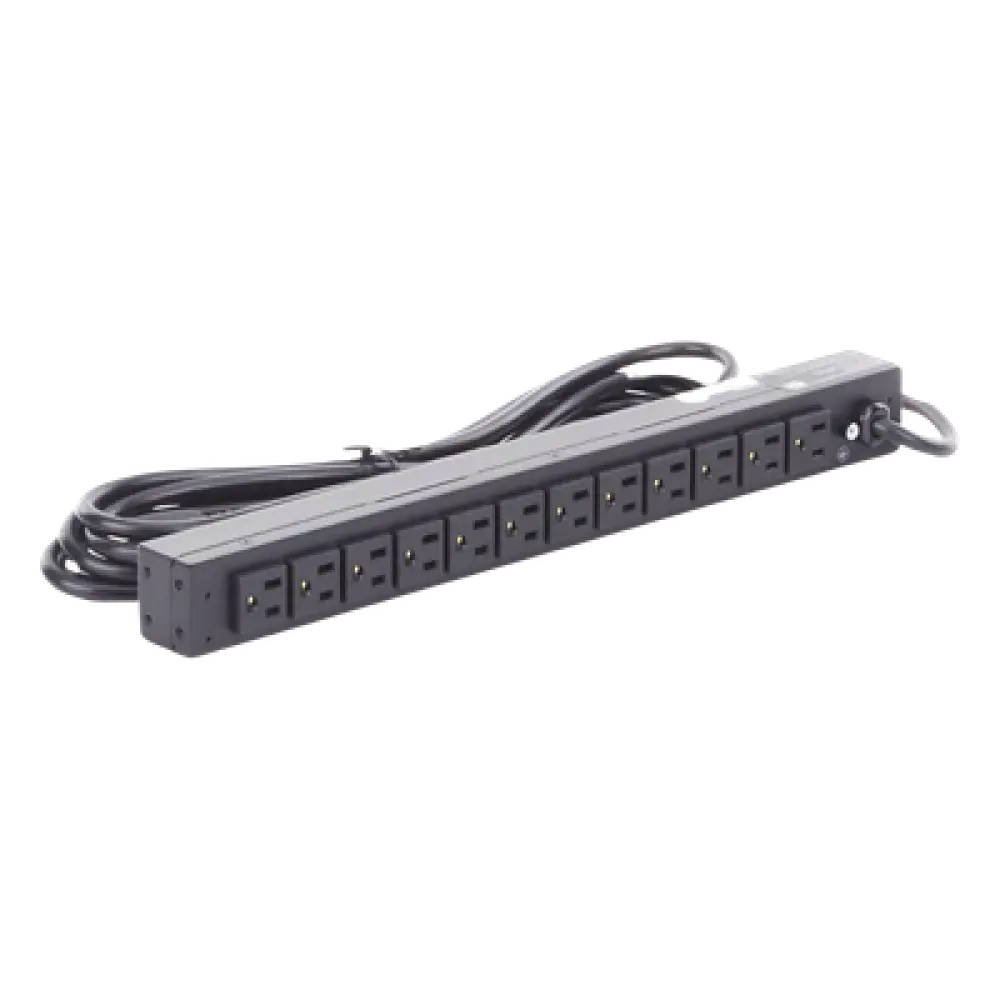 PDU Básico Rack / 12 Tomas NEMA 5-15R Traseras / 15 Amp / 120 Vca / 1UR / Cable 4.5 m (14.8 ft)