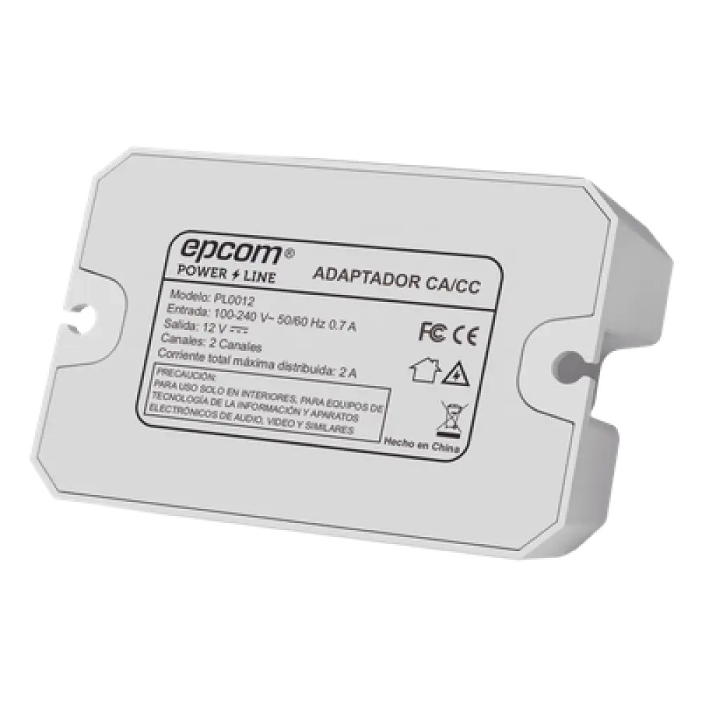 Fuente de Alimentación / 12 Vcc / 2 A / Entrada Universal 110-240 Vca / Doble Salida con Terminales de 2 Pines / Operación -20°C a 45°C