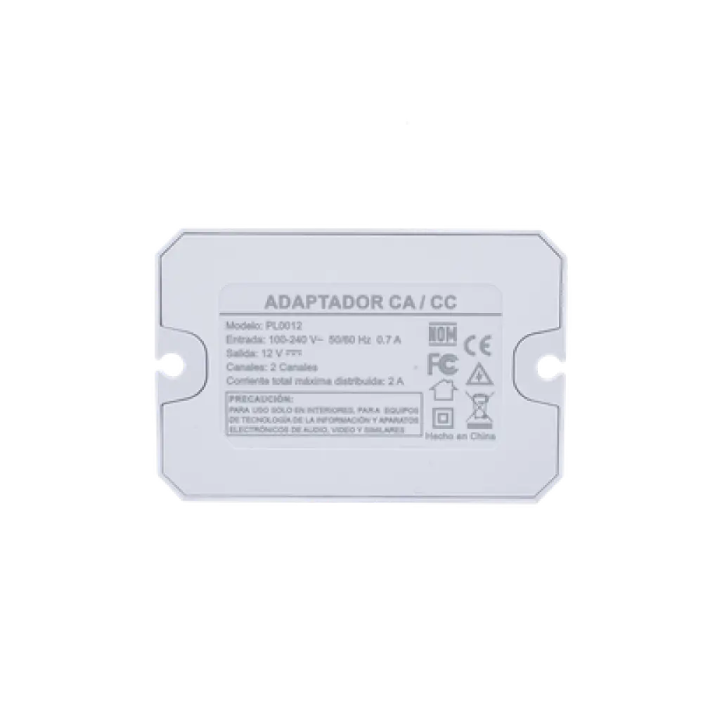 Fuente de Alimentación / 12 Vcc / 2 A / Entrada Universal 110-240 Vca / Doble Salida con Terminales de 2 Pines / Operación -20°C a 45°C