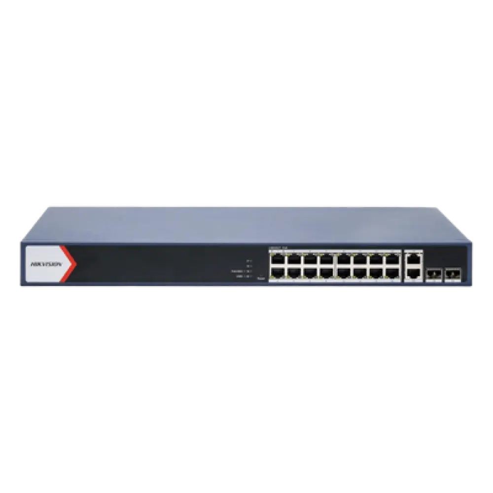 Switch PoE+ Administrable / 16 Puertos 1000 Mbps PoE+ / 2 Puertos Uplink 1000 Mbps / 2 Puertos SFP / Alcance Extendido 300 m (984.3 ft) / 230 W