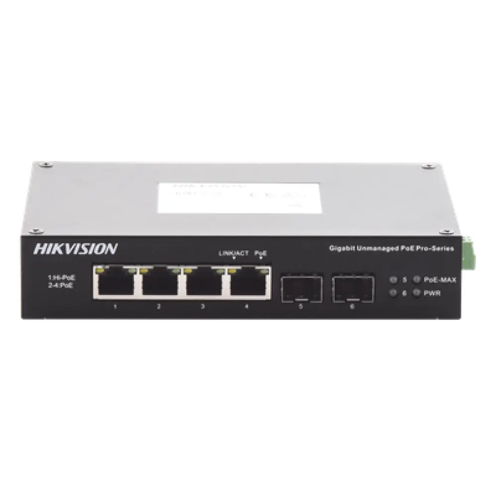 Switch Industrial No Administrable / 3 Puertos Gigabit PoE+ (30 W) + 1 Puerto Gigabit PoE++ (60 W) / 2 Puertos SFP / 65 W Total / Alcance Extendido 300 m (984.3 ft) / -30 °C a 65 °C