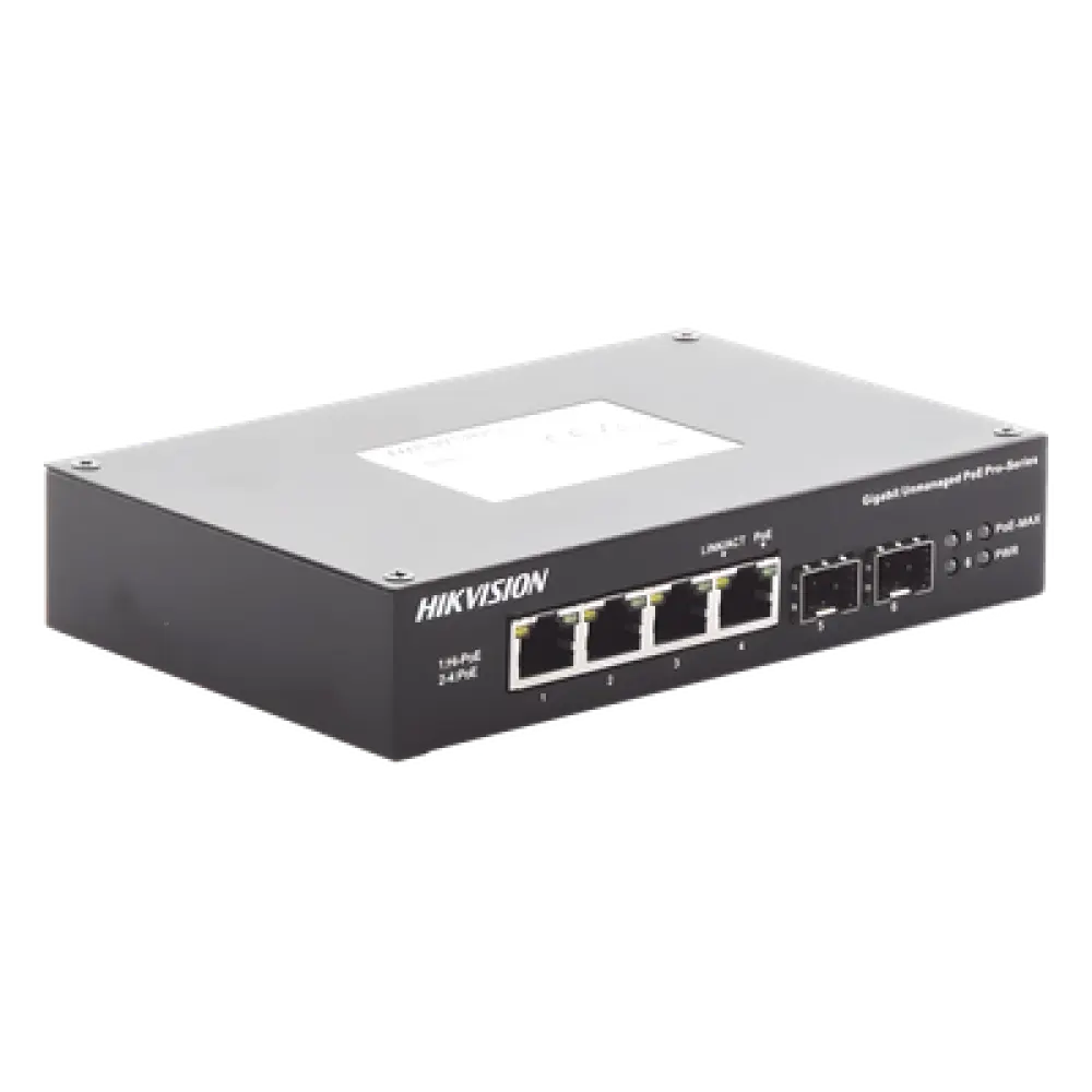 Switch Industrial No Administrable / 3 Puertos Gigabit PoE+ (30 W) + 1 Puerto Gigabit PoE++ (60 W) / 2 Puertos SFP / 65 W Total / Alcance Extendido 300 m (984.3 ft) / -30 °C a 65 °C