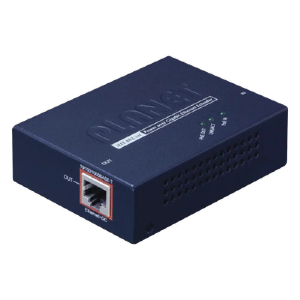 Extensor PoE+ / Hasta 500 m (1640 pies) / Entrada PoE+ Gigabit 802.3at / Salida PoE+ Gigabit 802.3af/at / Cadena de 4 unidades / Interior