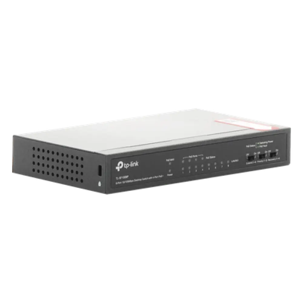 Switch PoE+ No Administrable / 8 Puertos 10/100 Mbps / 4 Puertos PoE 802.3af/at / 66W / Alcance Extendido 250 m (820 pies) / Sin Ventilador
