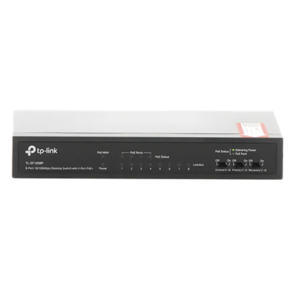 Switch PoE+ No Administrable / 8 Puertos 10/100 Mbps / 4 Puertos PoE 802.3af/at / 66W / Alcance Extendido 250 m (820 pies) / Sin Ventilador