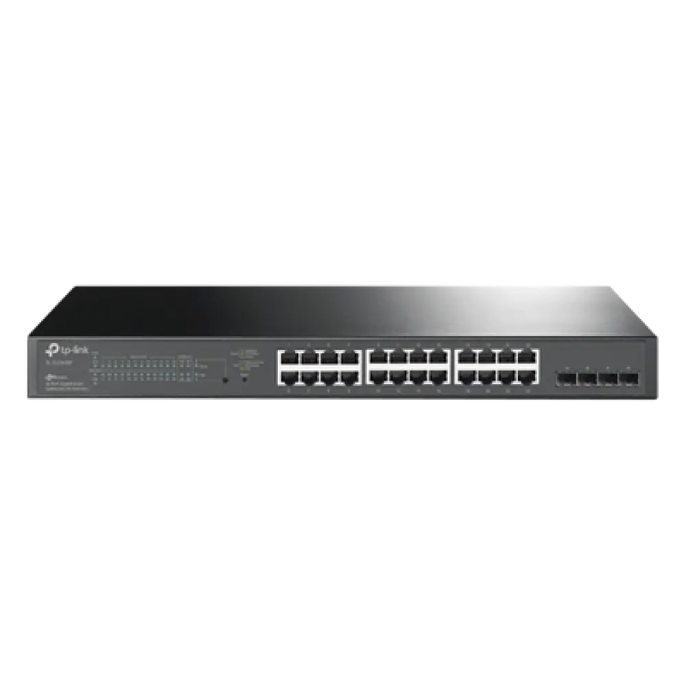 Switch PoE+ Administrable / 24 Puertos Gigabit / 4 Ranuras SFP / 250W PoE Total / SDN Cloud / Enrutamiento Estático