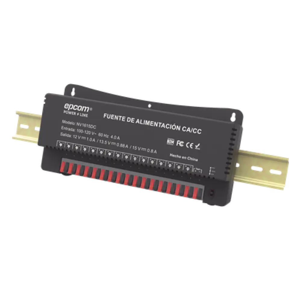 Fuente de Poder para 16 Cámaras / Salida Ajustable 12/13.5/15 Vcc / 16 A / 200 W / Montaje en Pared / Operación -20°C a 70°C