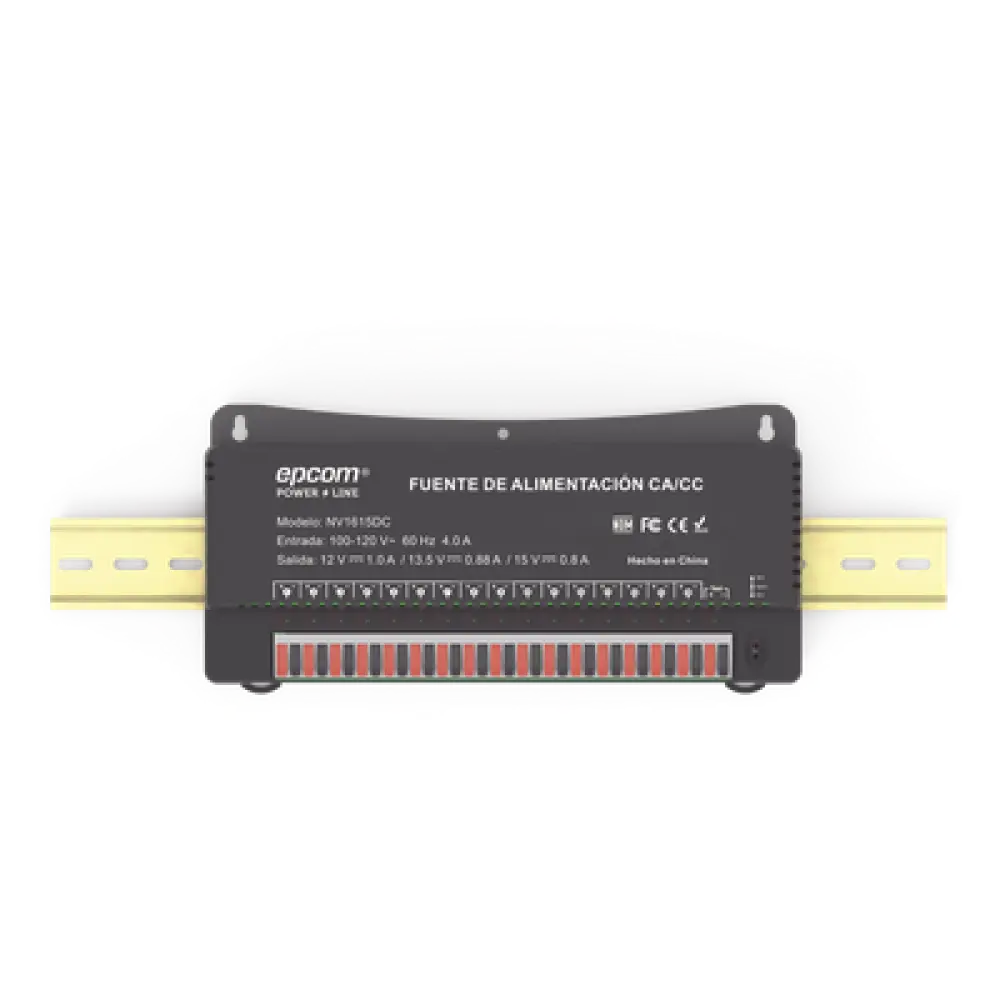 Fuente de Poder para 16 Cámaras / Salida Ajustable 12/13.5/15 Vcc / 16 A / 200 W / Montaje en Pared / Operación -20°C a 70°C