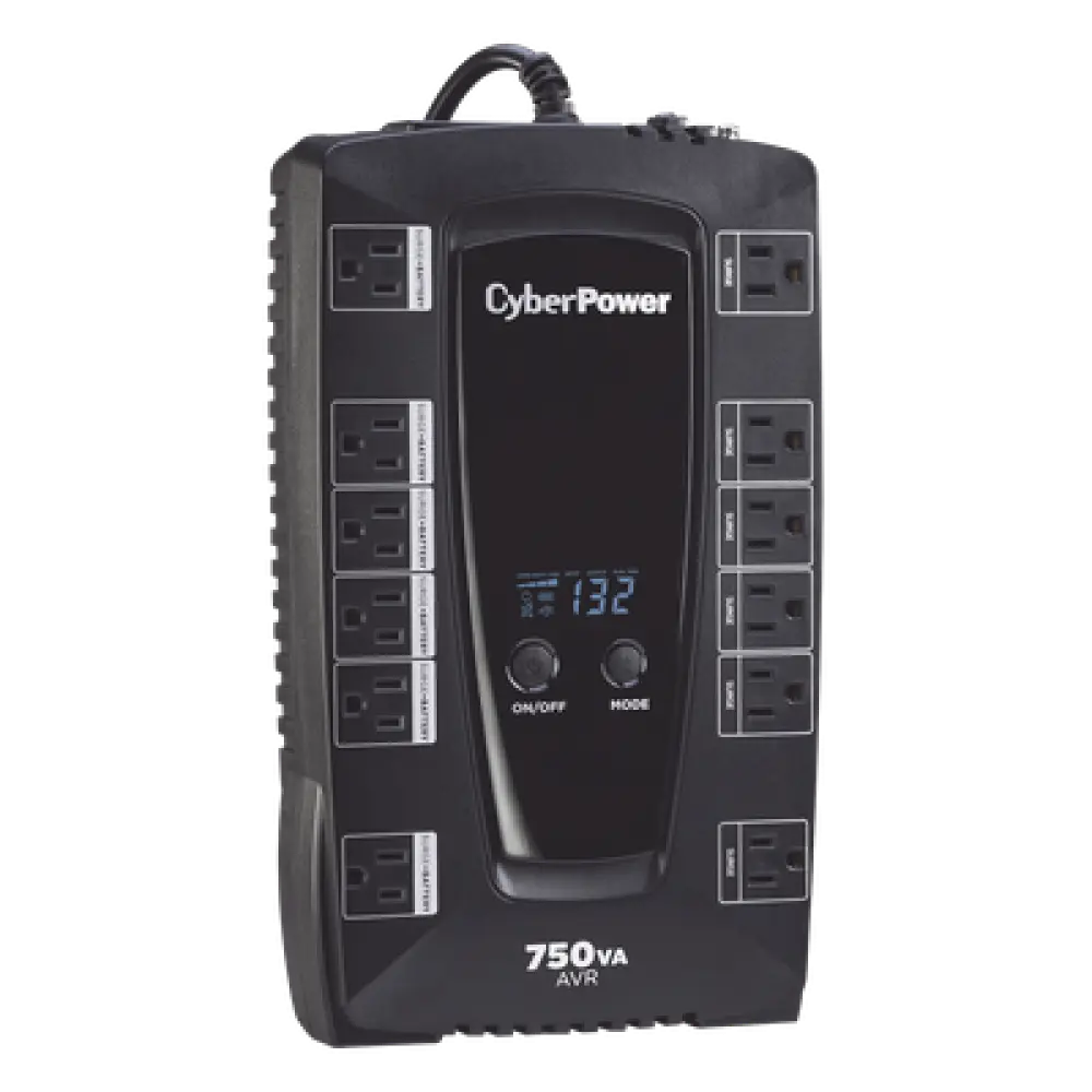 UPS Línea Interactiva / 750 VA / 450 W / 12 Tomas NEMA 5-15R / 6 con Respaldo de Batería / AVR Integrado / Pantalla LCD