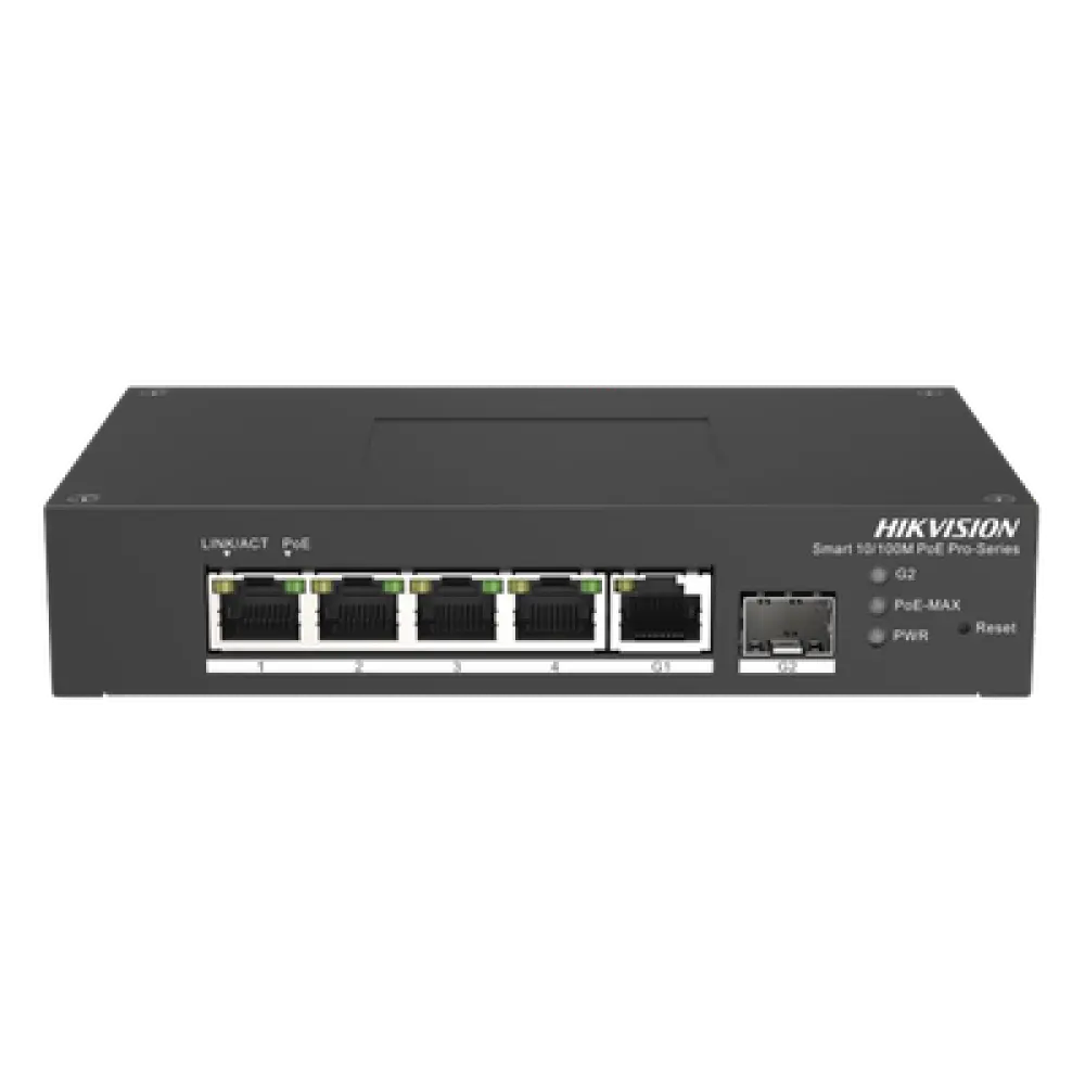 Switch PoE+ Industrial / 4 Puertos 10/100 Mbps / 1 Puerto Gigabit Uplink / 1 Puerto SFP / Alcance Extendido 300 m (984.3 ft) / 60 W / Gestión Cloud