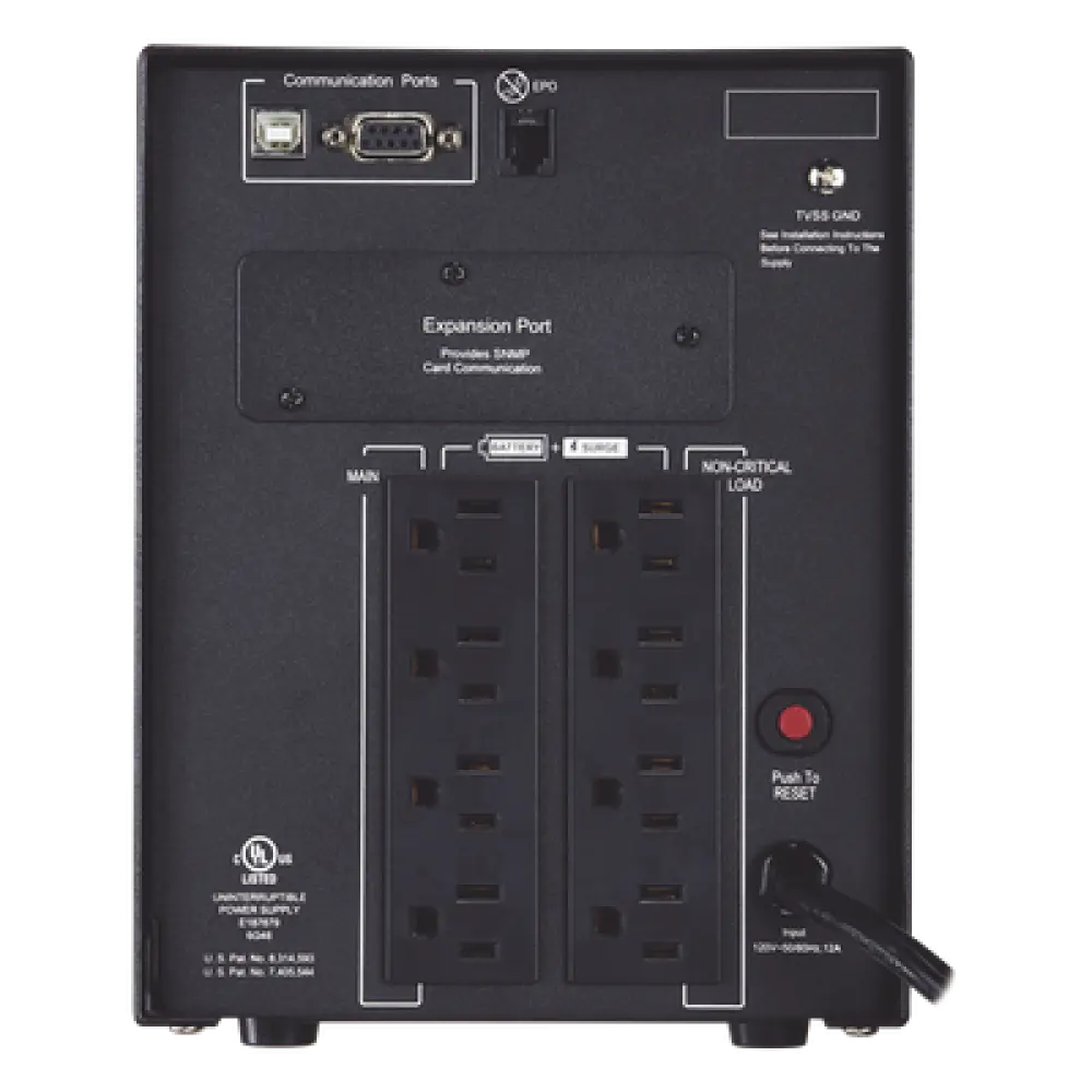 UPS Línea Interactiva / 1500 VA / 1500 W / Factor de Potencia 1.0 / Onda Senoidal Pura / 8 Tomas NEMA 5-15R / 15.1 min Respaldo / Mini Torre