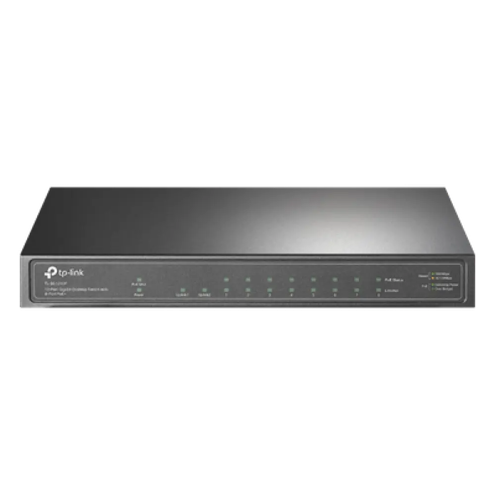 Switch PoE+ / 8 Puertos Gigabit PoE+ / 1 Puerto Gigabit Uplink / 1 Puerto SFP / 63W PoE Total / 20 Gbps