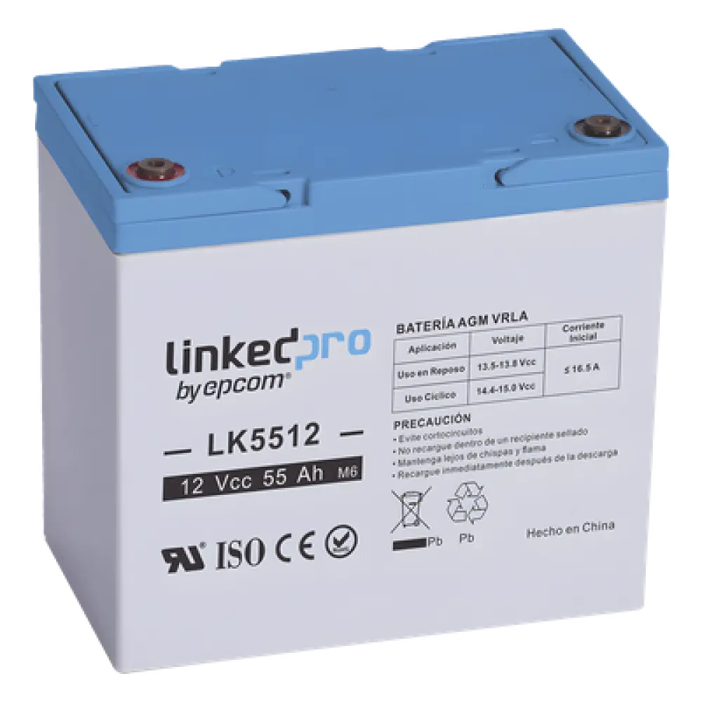 Batería de Respaldo AGM-VRLA / 12 V / 55 Ah / Vida Útil 5 Años / Terminales T2 / Certificación UL