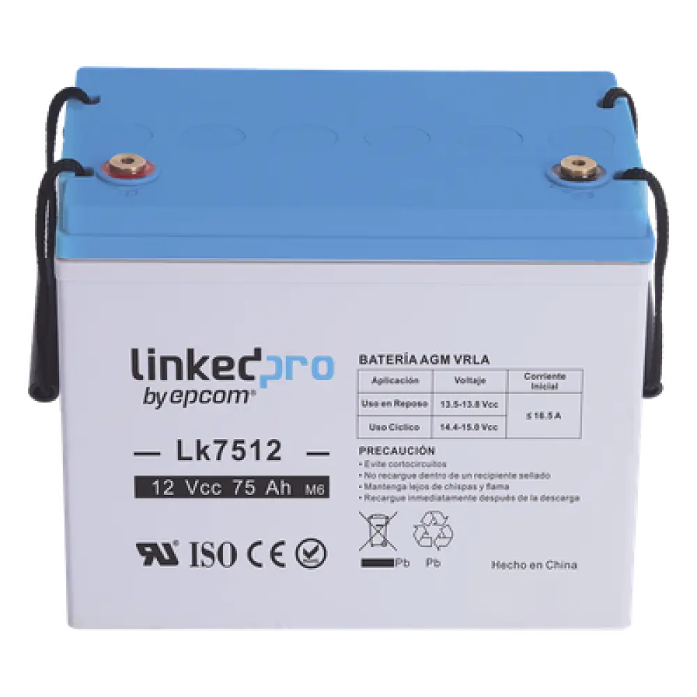 Batería de Respaldo AGM-VRLA / 12 V / 75 Ah / Terminales T3 / UL Certificada / Libre de Mantenimiento