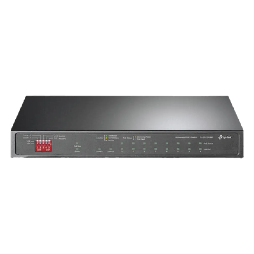 Switch PoE+ No Administrable de Escritorio / 10 Puertos / 8 Puertos PoE+ 802.3af/at / Presupuesto 123 W / Alcance Extendido 250 m (820 pies) / Rendimiento 20 Gbps