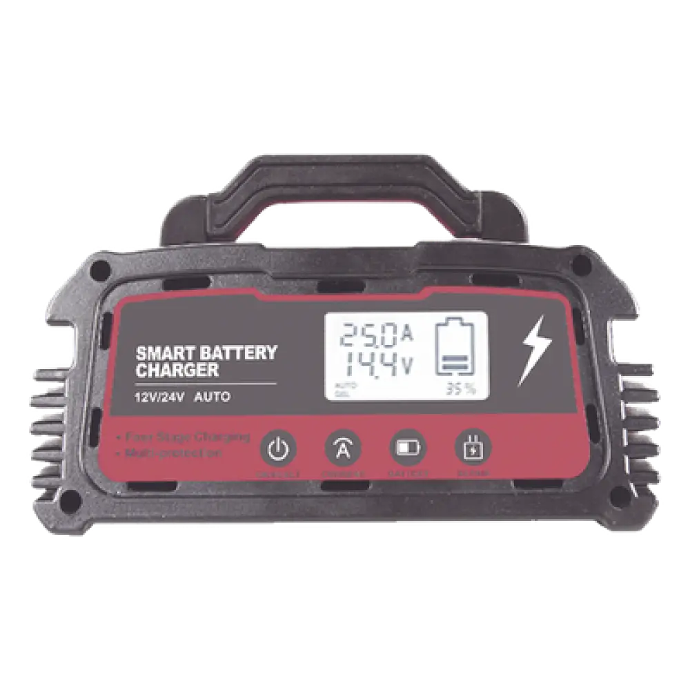 Cargador de Baterías / 12 o 24 Vcc / 25 A / Hasta 250 Ah / Display LCD / Entrada Universal AC 110-220 V