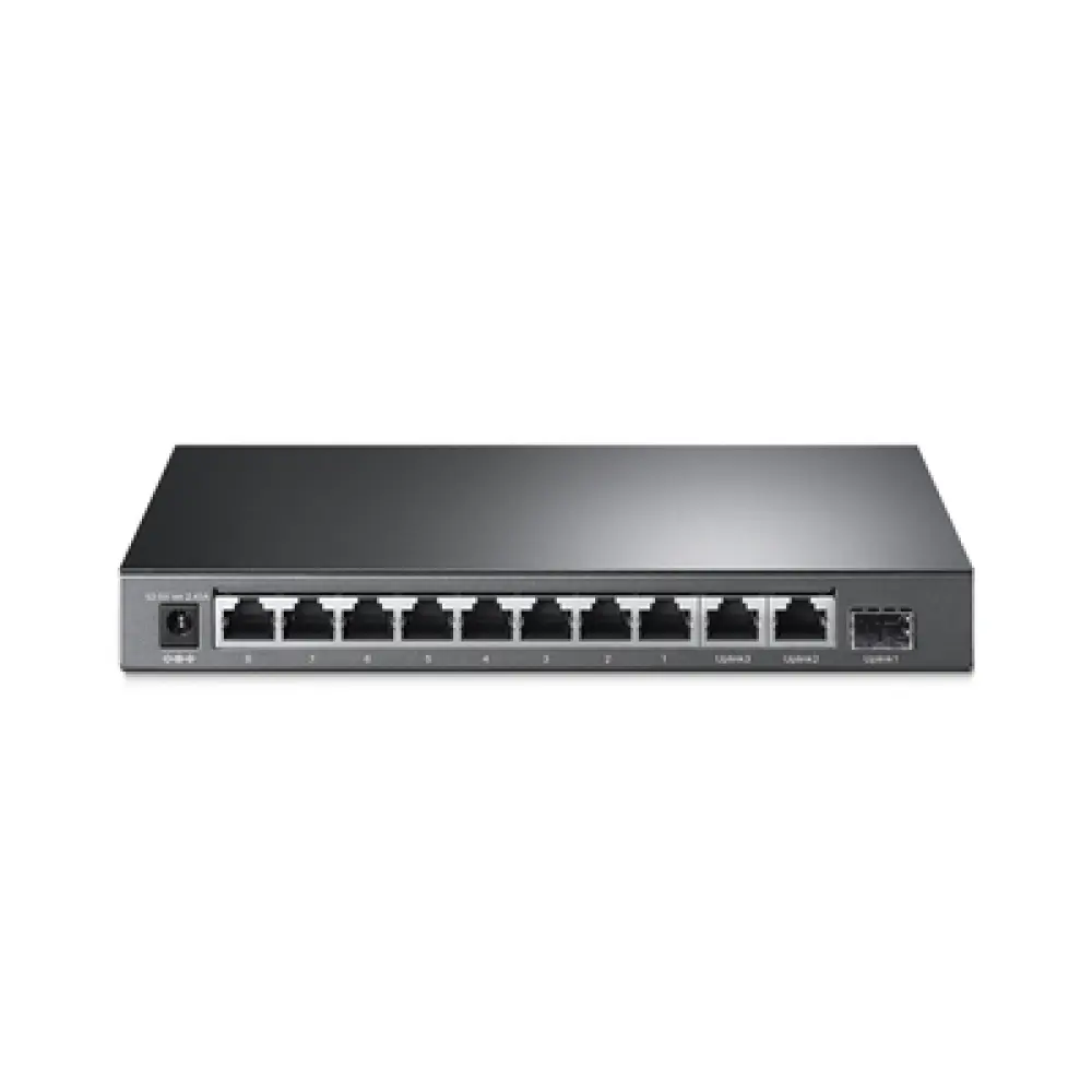 Switch PoE+ No Administrable de Escritorio / 11 Puertos / 8x PoE+ 10/100 Mbps / 2x Gigabit / 1x SFP / Presupuesto 124 W / Alcance Extendido 250 m / 0.56 x 0.32 x 0.09 ft