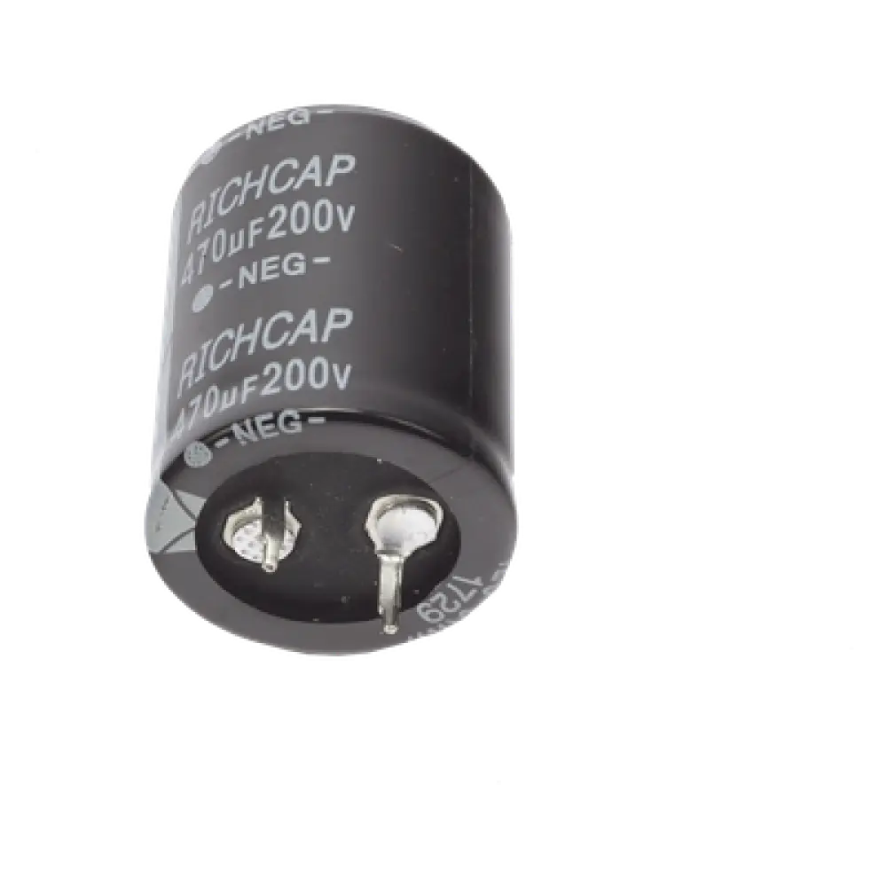 Capacitor de Aluminio / 470μF / 200V / ±20% / 1.45A RMS / 25mm Ø / 1000h @ 105°C