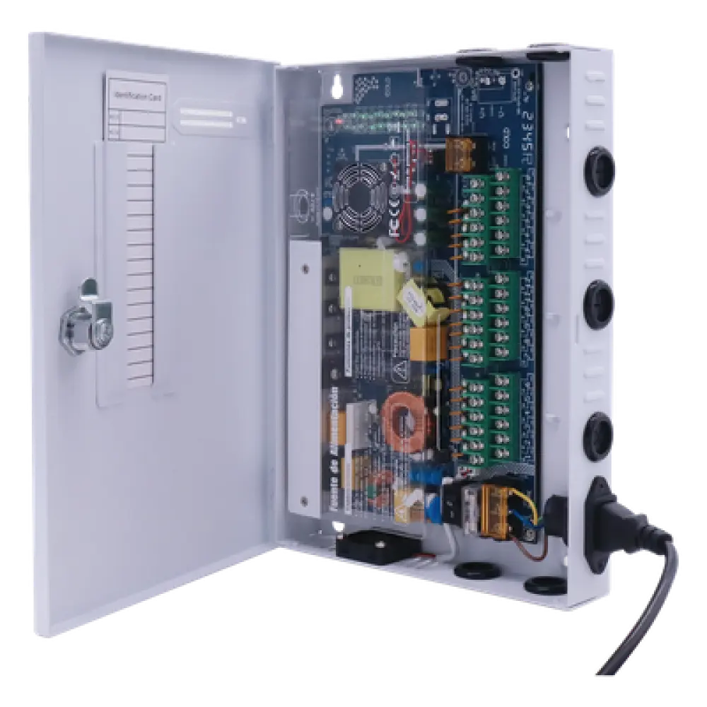 Fuente de Poder CCTV / 18 Canales / 20 A / 200 W / Voltaje Ajustable 11-15 VCC / Filtro de Ruido por Canal / Operación -20°C a 70°C