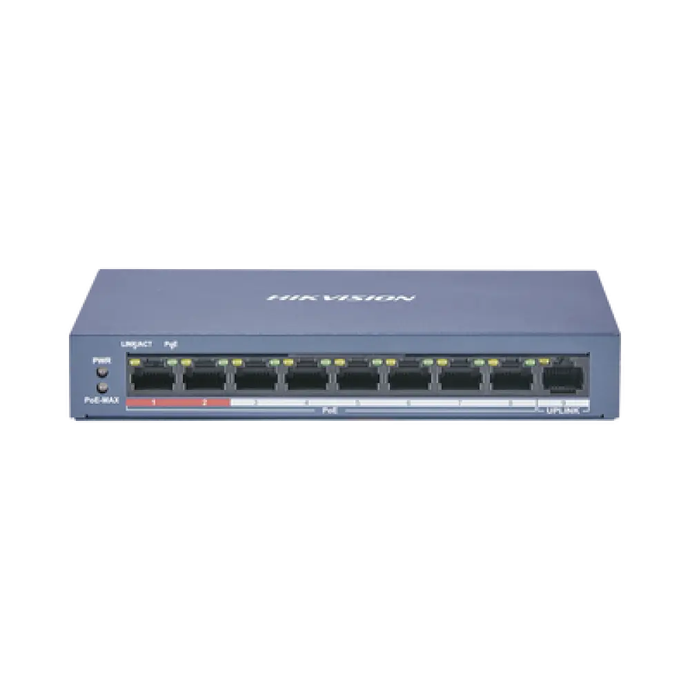 Switch PoE+ / No Administrable / 8 Puertos 10/100 Mbps PoE+ / 1 Puerto 100 Mbps Uplink / PoE hasta 250 metros / 60 W 