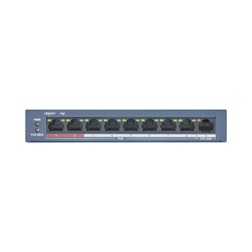 Switch PoE+ / No Administrable / 8 Puertos 10/100 Mbps PoE+ / 1 Puerto 100 Mbps Uplink / PoE hasta 250 metros / 60 W 