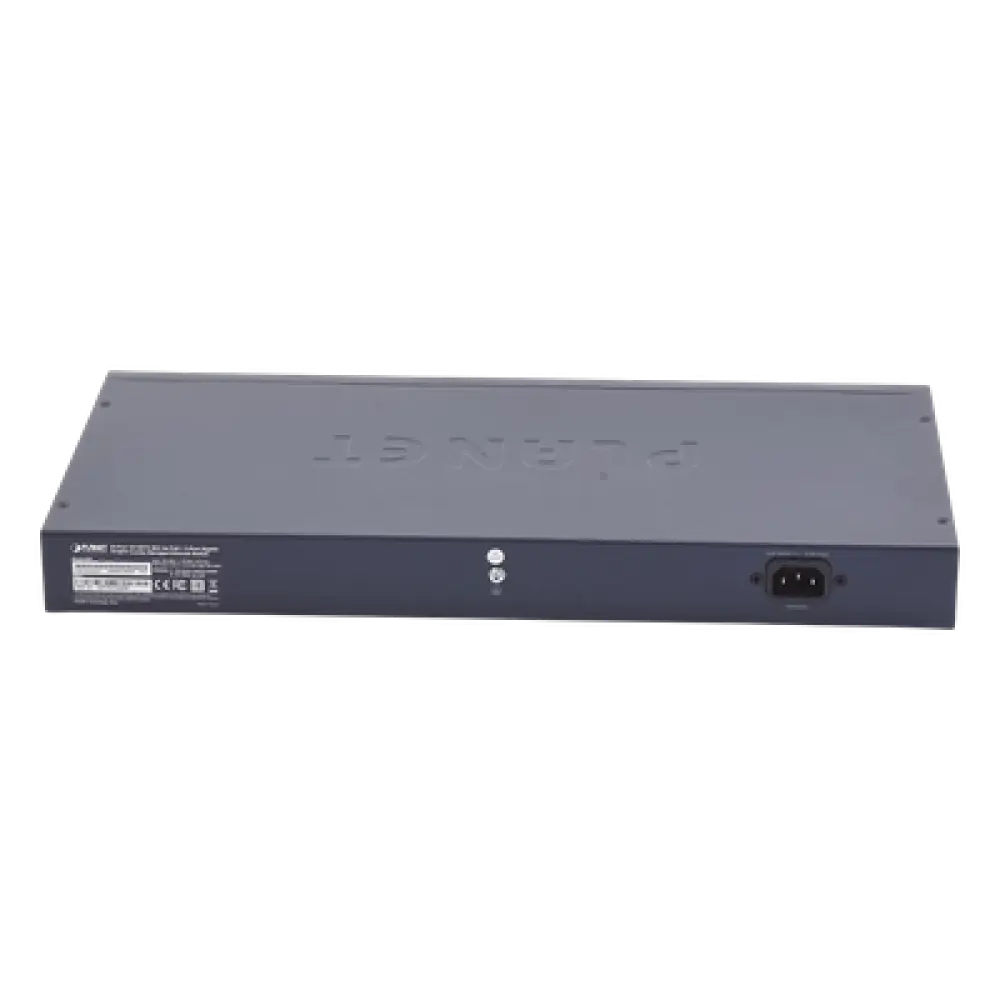 Switch administrable PoE+ / 24 puertos 10/100TX / 2 puertos combo Gigabit TP/SFP / 220W / 6,54 Mpps / 0-50°C / 1,44 x 0,98 x 0,15 pies