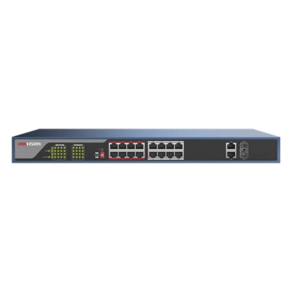 Switch PoE 250 Metros Larga Distancia / 16 Puertos 802.3at (30 W) 100 Mbps + 2 Puertos Gigabit + 2 Puertos SFP
