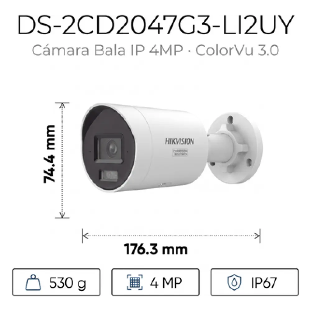 Cámara Bala IP / 4 Megapixel / ColorVu 3.0 / Dual Light 40 m (131.2 ft) / WDR 130 dB / AcuSense 3.0 / IP67 / NEMA 4X