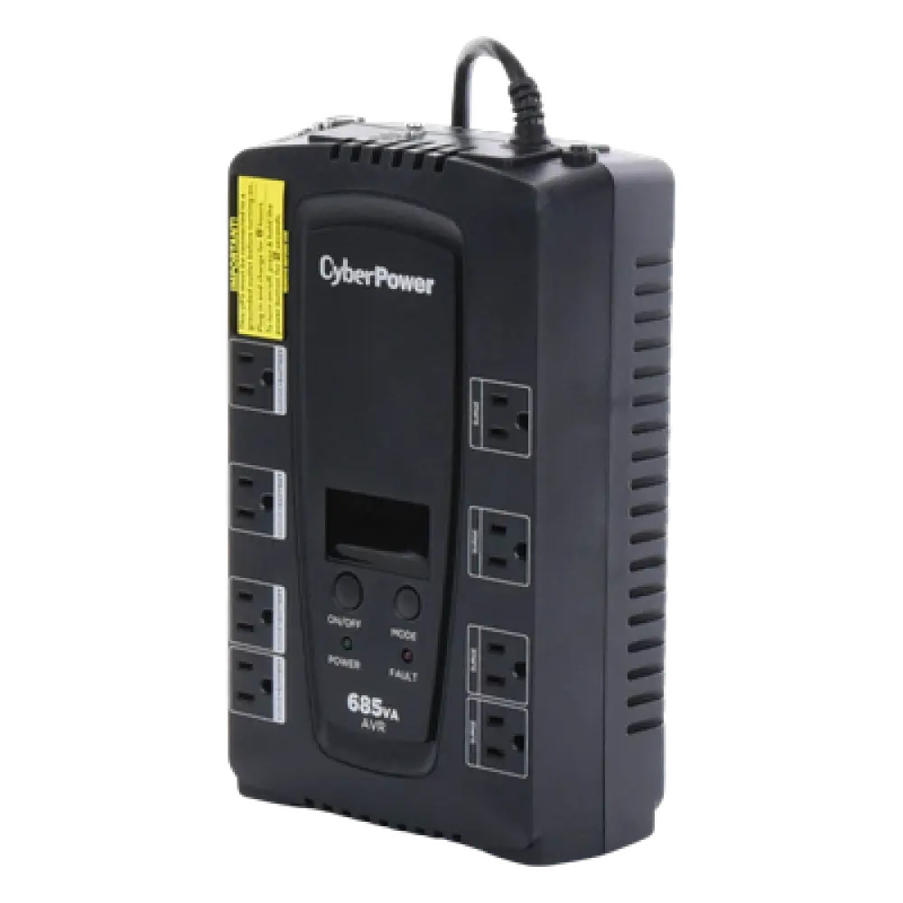 UPS de 685 VA/390 W, Topología Línea Interactiva, Entrada 120 Vca NEMA 5-15P, Tipo Gabinete Compacto, Con 8 Tomas NEMA 5-15R