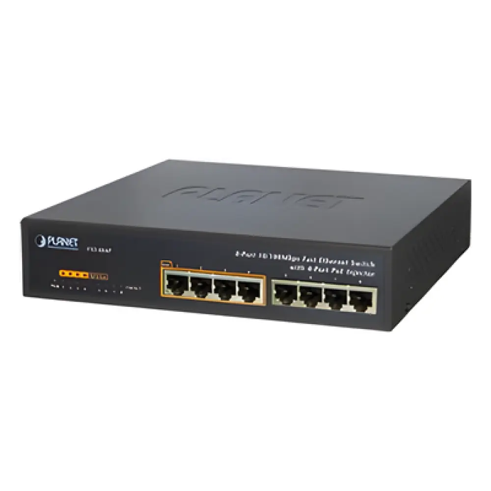 Switch no administrable PoE de 8 puertos 10/100 Mbps con 4 puertos PoE 802.3af