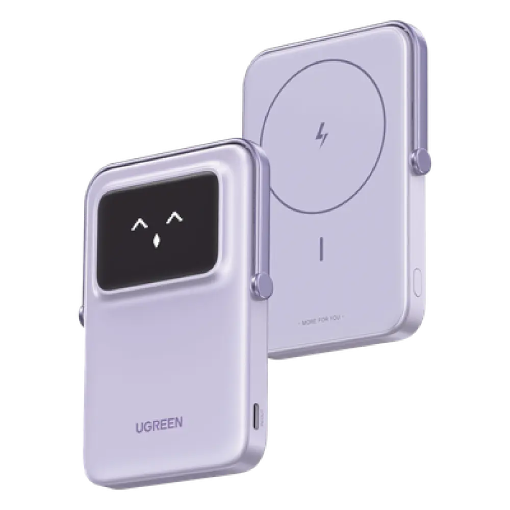 Power Bank Inalámbrico / 10000 mAh / Carga Inalámbrica 7.5W / PD 20W USB-C / Pantalla TFT con Emojis / Soporte Plegable / MagSafe Compatible