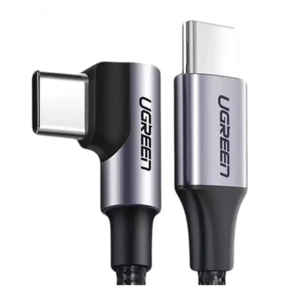Cable USB-C a USB-C / 1 Metro (3.28 Pies) / Conector 90° / Carga 60W / 480 Mbps / Nylon Trenzado / Aluminio
