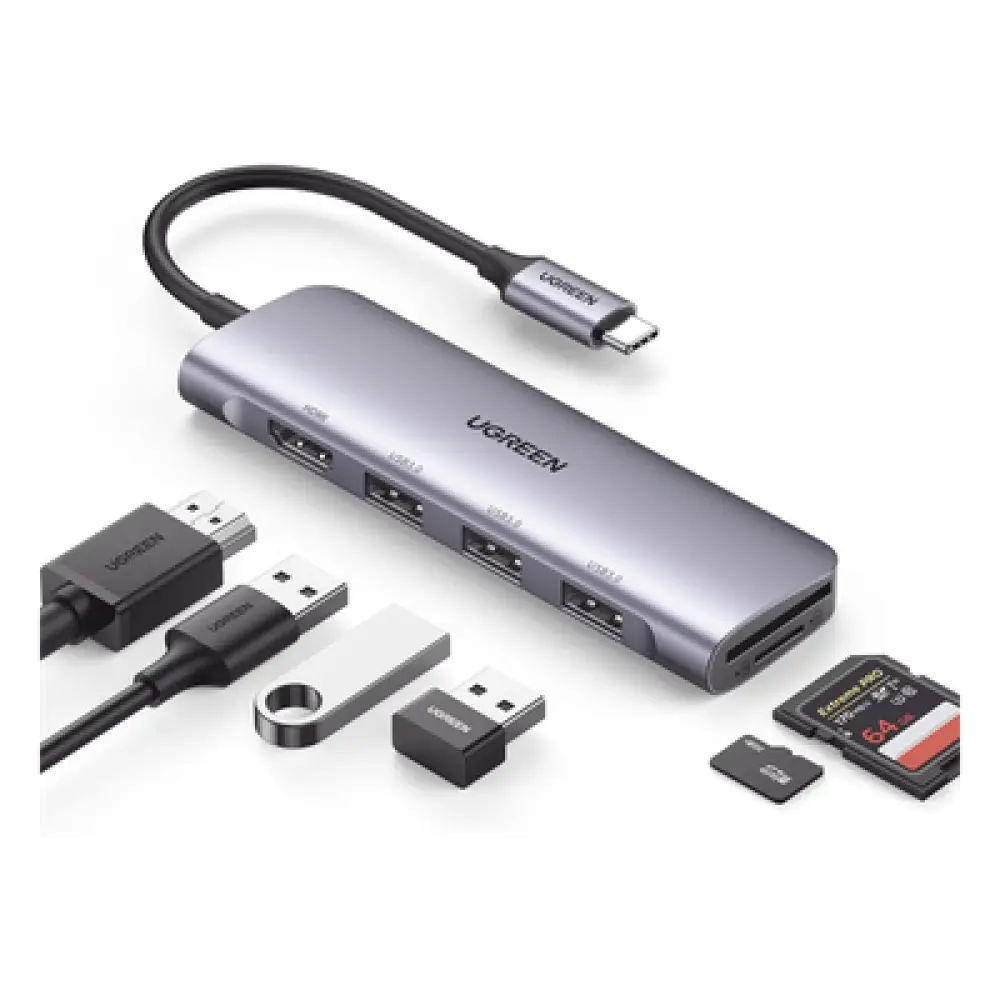 Docking Station USB-C / 6 en 1 / HDMI 4K@30Hz / 3 Puertos USB 3.0 / Lector SD + Micro SD / Aluminio