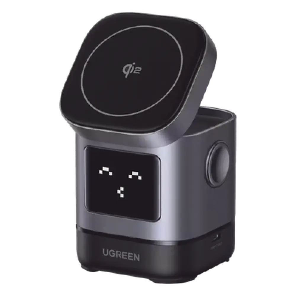 Cargador Inalámbrico / Qi2 15W / Triple Carga Simultánea / Pantalla Inteligente / 25W Total / USB-C 5W para Apple Watch