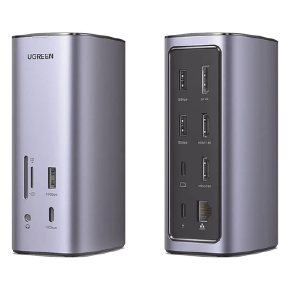Docking Station USB-C 12 en 1 / 8K HDMI / 4K DisplayPort / USB 3.2 Gen 2 10Gbps / Gigabit Ethernet / Lector SD+MicroSD / Audio 3.5mm / PD 100W