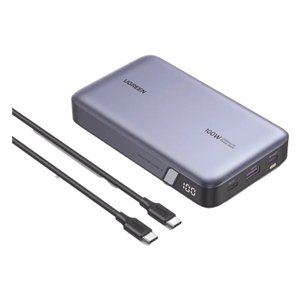 Power Bank / 20000mAh / 100W Max / 3 Salidas USB-C + USB-A / PD 3.0 / QC3.0 / Pantalla Inteligente / Carcasa Ignífuga / Gris