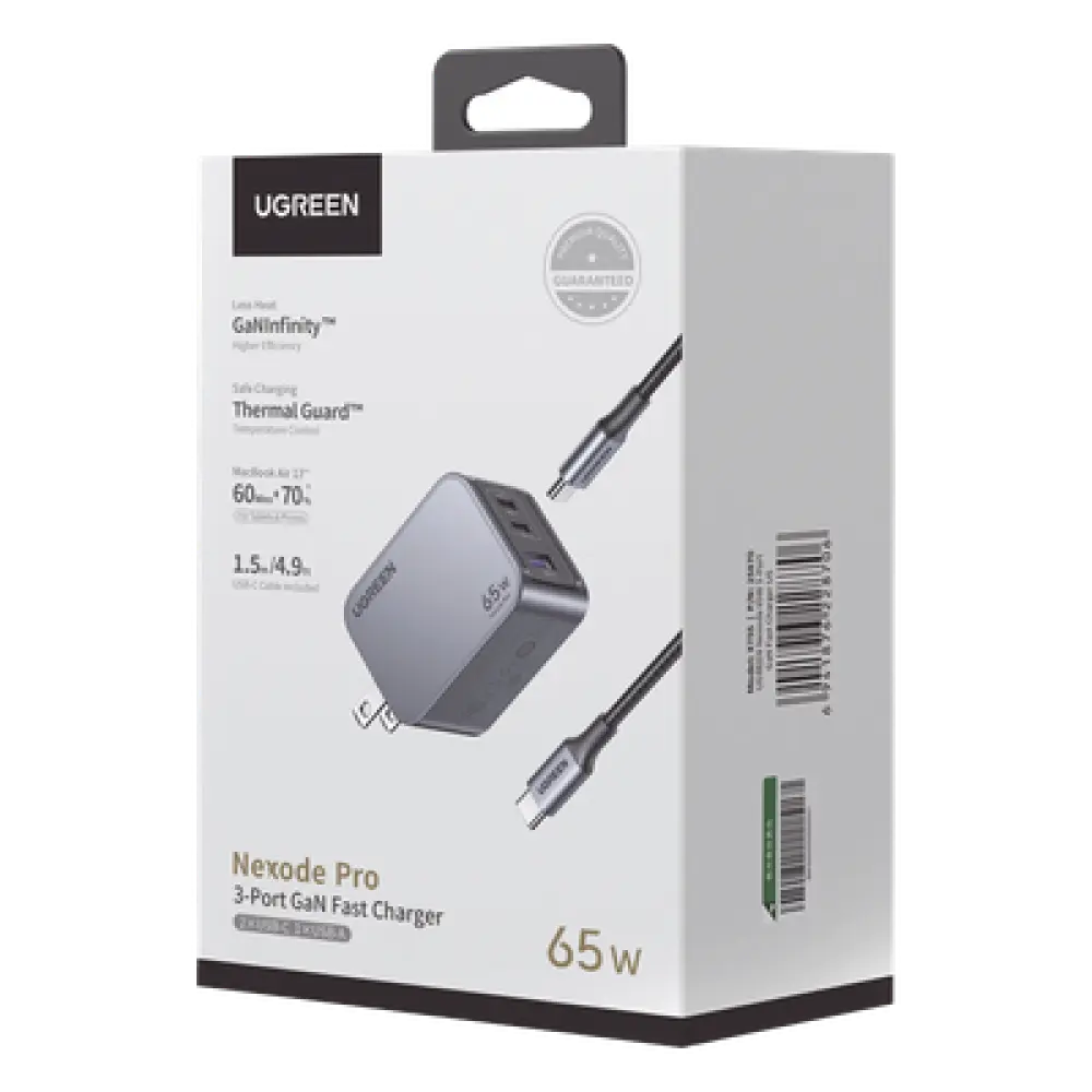 Cargador de Pared / 65W / 3 Puertos / 2 USB-C / 1 USB-A / GaNInfinity / PD3.1 / QC4.0 / Aluminio
