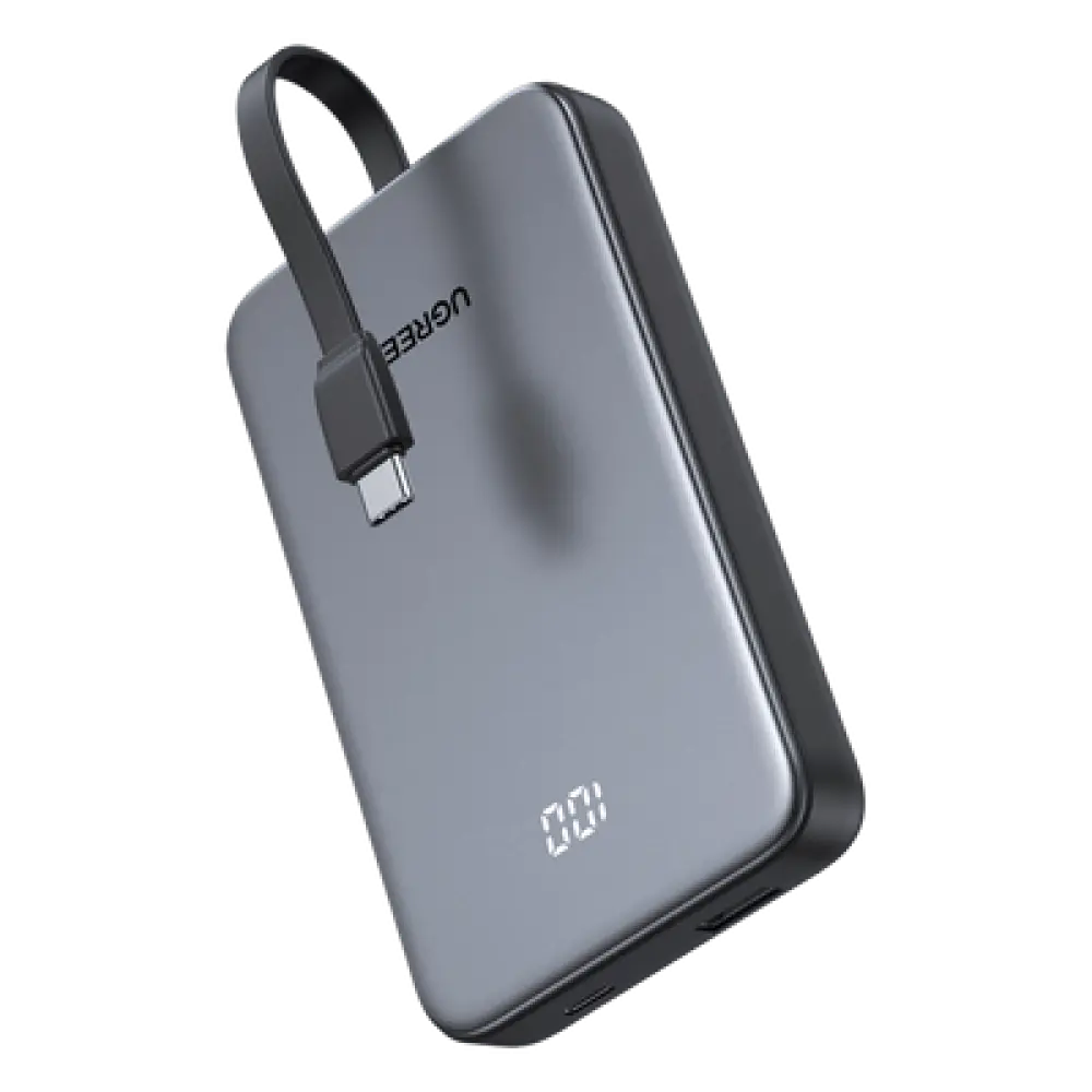 Power Bank / 10000 mAh / 37 Wh / Salida USB-C PD 20W / Salida USB-A SCP 22.5W / Cable USB-C Integrado / Indicador Digital LED