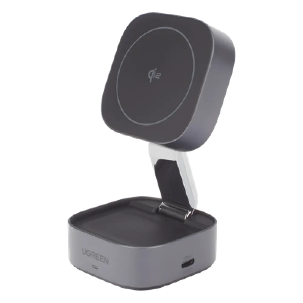 Cargador Inalámbrico 2 en 1 / Qi 2 15W / Base Auriculares 5W / Salida USB-C 5W / Potencia Total 25W / Protección Múltiple