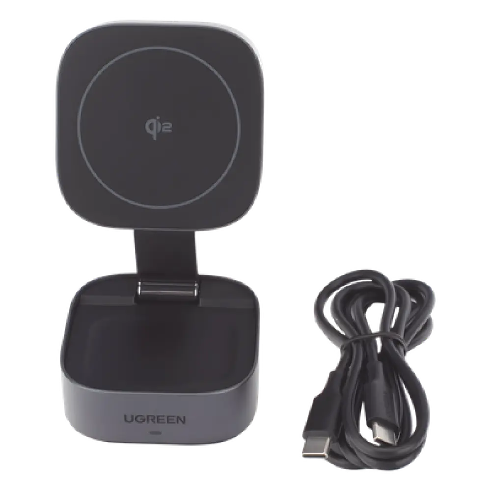 Cargador Inalámbrico 2 en 1 / Qi 2 15W / Base Auriculares 5W / Salida USB-C 5W / Potencia Total 25W / Protección Múltiple