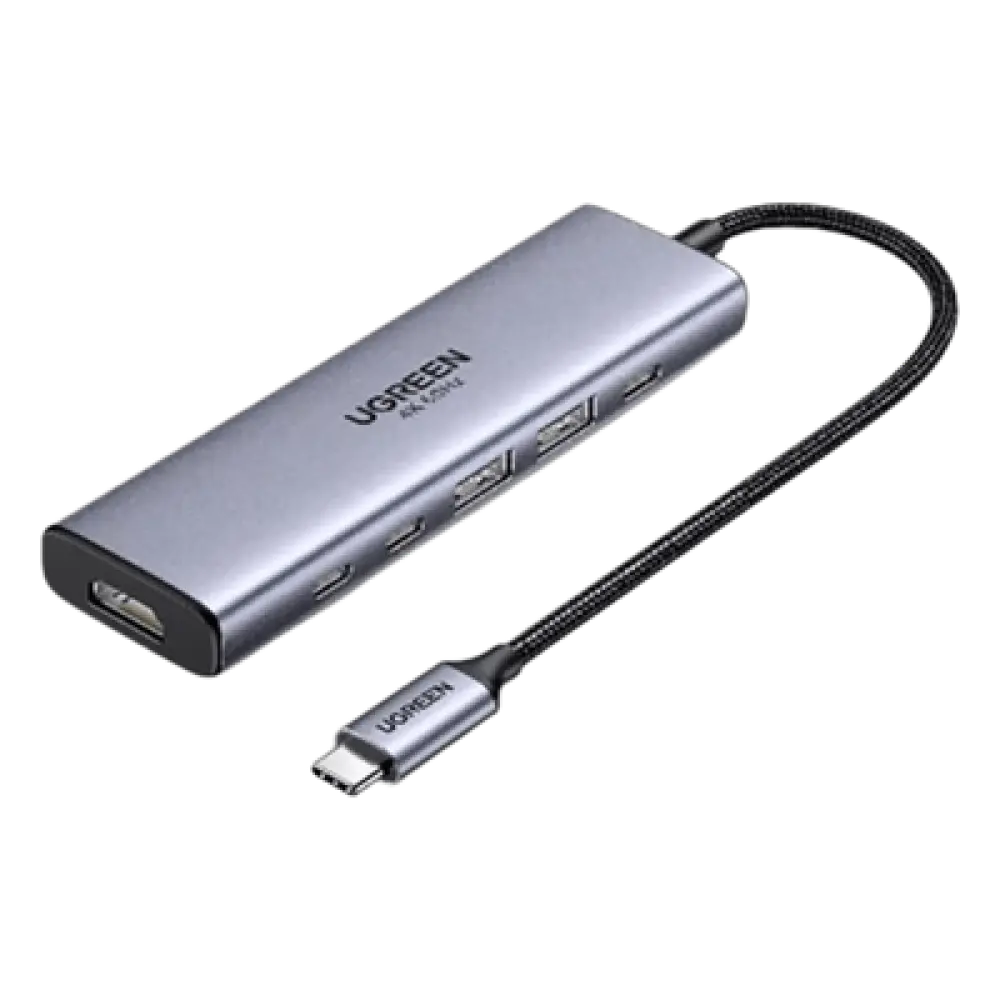 Hub USB-C 6 en 1 / HDMI 4K@60Hz / 4x USB 3.2 Gen 2 10 Gbps / PD 100W / Aluminio / 20 cm