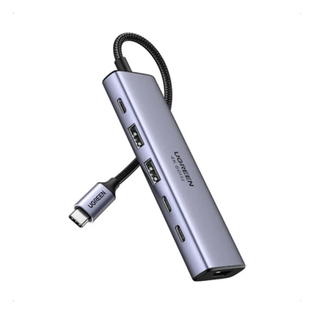 Hub USB-C 6 en 1 / HDMI 4K@60Hz / 4x USB 3.2 Gen 2 10 Gbps / PD 100W / Aluminio / 20 cm