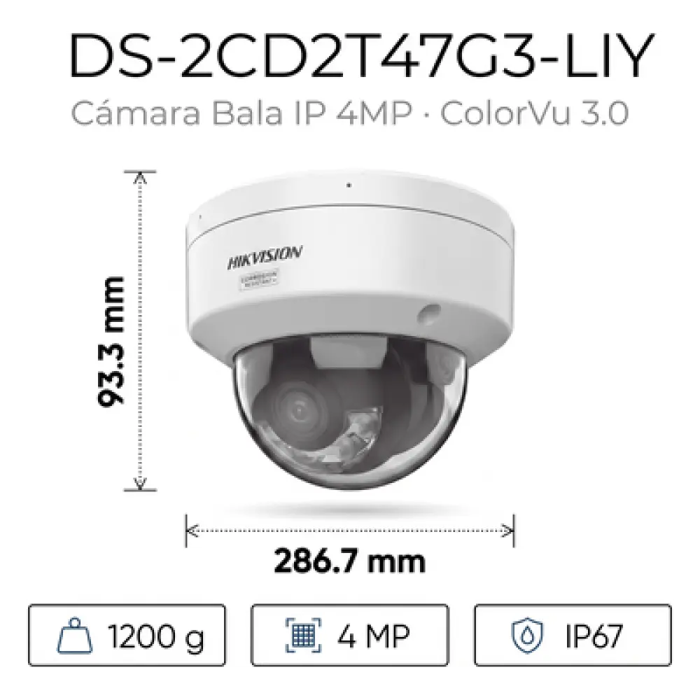 Bala IP 4 Megapixel / Lente 4 mm / 60 mts IR + Luz Blanca / Exterior IP67 / WDR 130 dB / ACUSENSE 3.0 / Metal / NEMA 4X / ACUSEEK
