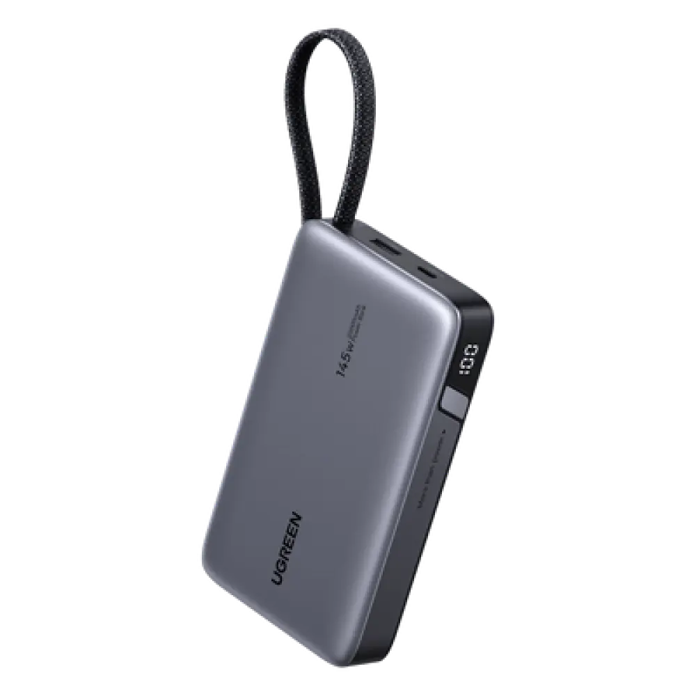 Power Bank / 20000mAh / 72Wh / Carga Rápida 100W PD 3.0 / Salida Múltiple 145W / Cable USB-C Integrado / Compacto 139x80x27 mm