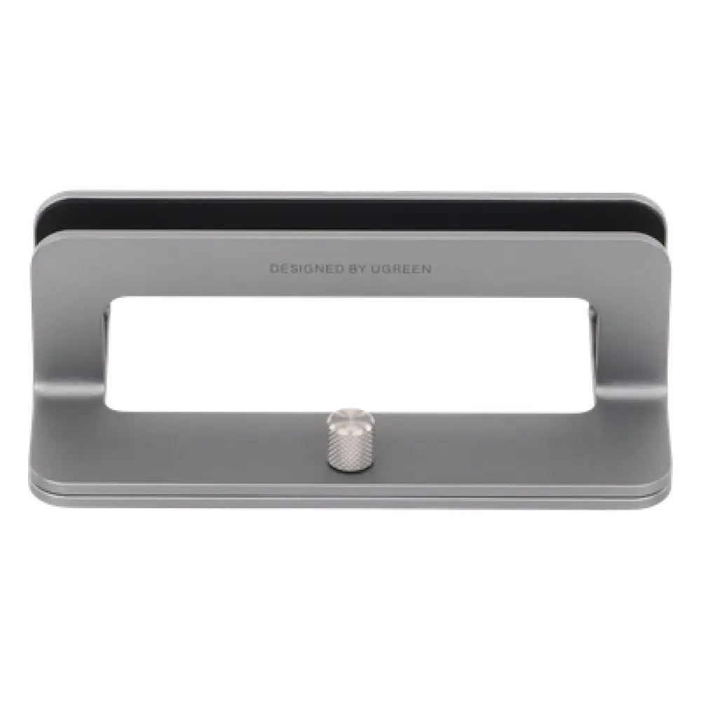 Soporte Vertical para Laptop / Ajustable 12-26 mm / Aluminio y Silicona / Hasta 15.6 pulgadas / Base Antideslizante / Color Plata